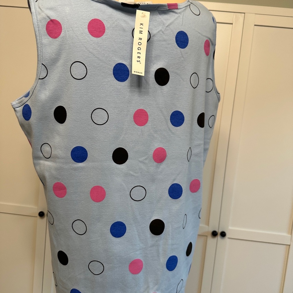 Womens 1X plus Graphic 'In My Showgirl Era' Shirt Pink Blue polka dots Tank Top - Picture 3 of 6